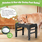 Elevated Bowls with Adjustable Heights - Raised Stand with 2 Stainless Steel Food Bowls, Non-Slip Foldable Feeder for Medium Large Dogs, Adjusts to 12.36", 10.75", 9.2", 3.7", Black