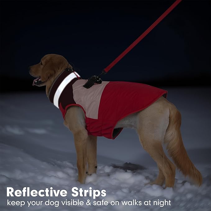 azuza Dog Jacket Waterproof Winter Coat for Small Dogs, Warm Fleece Vest with Reflective Strips & Built-in Harness, Windproof Back Zipper, Red S