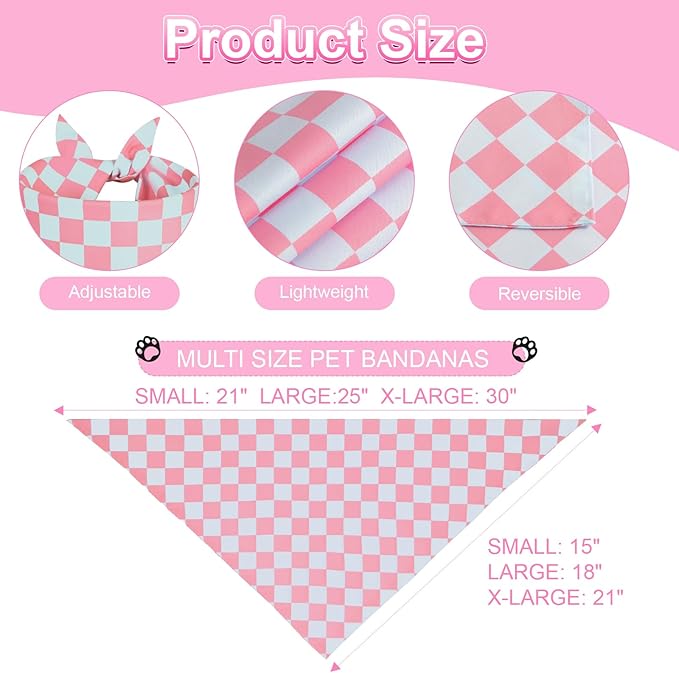 Dog Bandana Girl XLarge 2PCS, Pink Spring Scarf, Durable Triangle Reversible Bibs Handkerchief for Puppy Pet