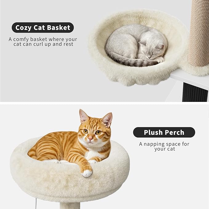 GAOMON Multi-Level Cat Tree Tower with Cat Scratching Posts, Litter Box Enclosure, Cat Houses & Condos | Hanging cat Toys, for Kittens & Adult Cat, Easy to Assemble, White Box & White Trees
