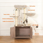 Amazon Basics Furniture Cat Tree with Litter Box Enclosure, Large Cat Tree with Scratching Posts, Sisal Pad, Cozy Perch and Hammock