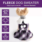 Dog Sweater with Leash Set Plaid Fleece Dog Clothes for Small Dogs Girl Boy Winter Pet Dress Cold Weather Coat Fall Sweater for Chihuahua Yorkie Cat Puppy Costumes (Purple, X-Small)