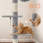 Cat Tree 5-Tier Floor to Ceiling Cat Tower with Cozy Hammock, 89-109 Inch Adjustable Height Sisal Scratching Post, Provides Vertical Enrichment for Jumping & Climbing, Grey