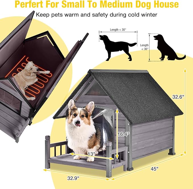 Aivituvin Heated Dog House Outdoor 45" Large Dog Kennel with Metal Frame Insulated Indoor Dog Cage for Small Medium Large Dogs with Heater and Insulated Liner Grey