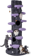 PETSITE 90.5-inch Tall Cat Tree, Tree-Like Modern Cat Tower with Sisal Scratching Pad, Five Cat Condos, Cute Hanging and Spring Toys, Large Cat Tree Tower for Indoor Cats (Purple)