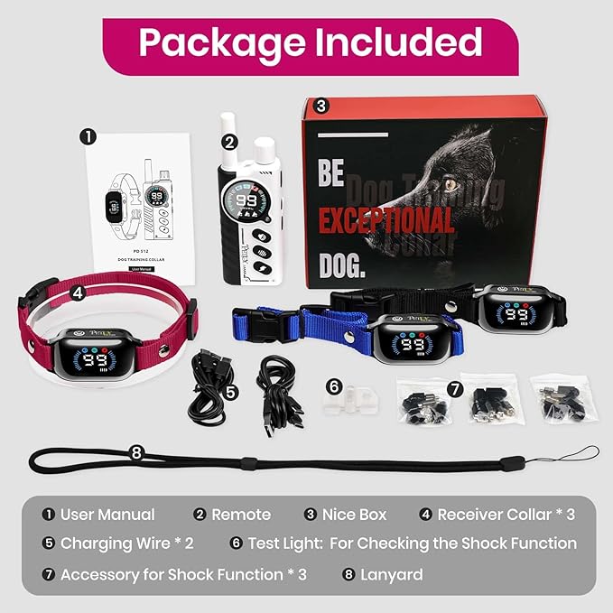 PetJoy 3-Dog Training Collars & Shock Collar for 3 Dogs, with Lockable Shock - Shock Lock Mode Switches to Tone & Vibe Only, Includes Rechargeable Remote with 4000ft Range (9 Tones)