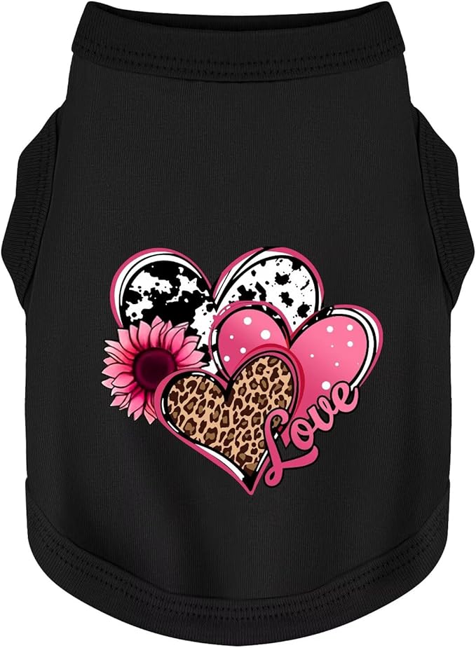 Discover Cozy Cotton Canine Wear: Soft, Lightweight, and Breathable Dog Shirt Vest with Eye-Catching Graphics (Hearts and Love), Keeping Your Furry Friend Comfy! Black XS