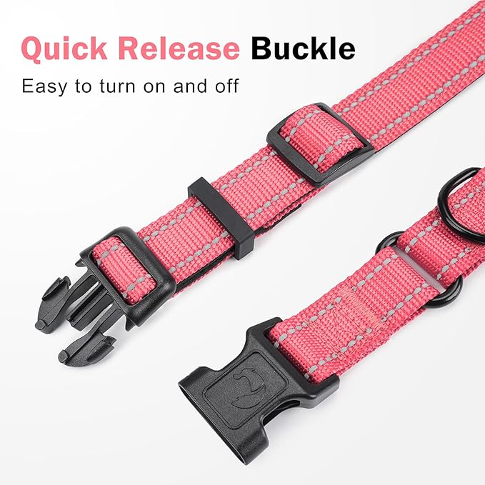 Martingale Collar for Dogs with Quick Release Buckle, Reflective Soft Padded & Escape Proof, Adjustable Nylon Dog Collars for Training & Daily Walking (Neon Pink,S)