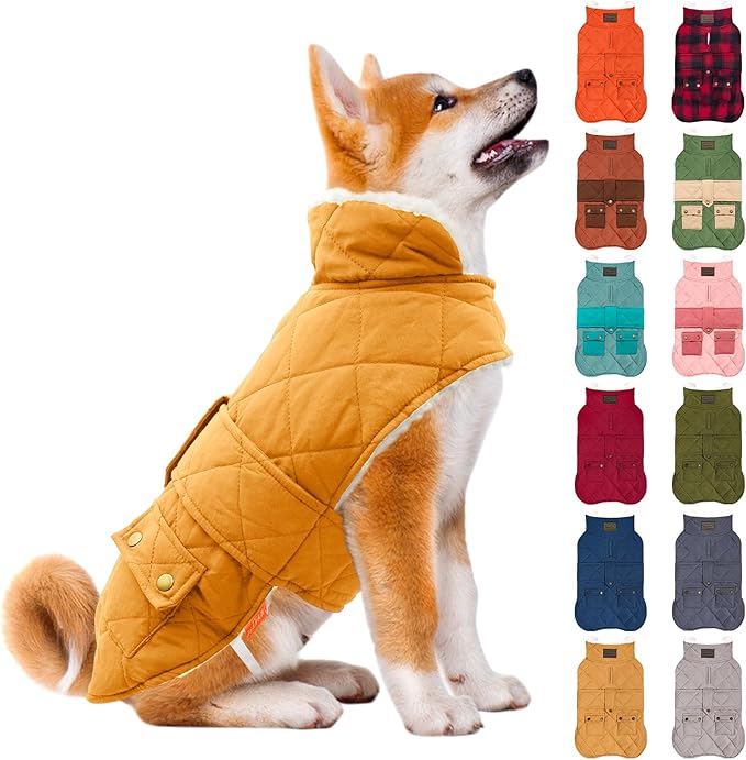 KYEESE Dog Coat Warm Pet Winter Puffer Coat with Leash Hole Windproof Dog Coats for Small Dogs Waterproof Dogs Jacket with Fleece Lined Thick Cat Clothes with Pocket Soft Pet Sweater for Cold Weather