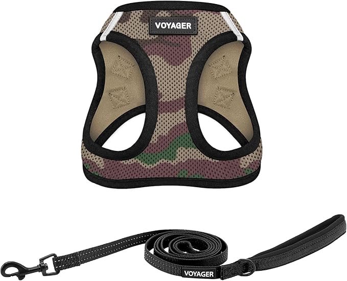 Best Pet Supplies Voyager Step-in Air All Weather Mesh Harness and Reflective Dog 5 ft Leash Combo with Neoprene Handle, for Small, Medium and Large Breed Puppies - Army/Black Trim, X-Small