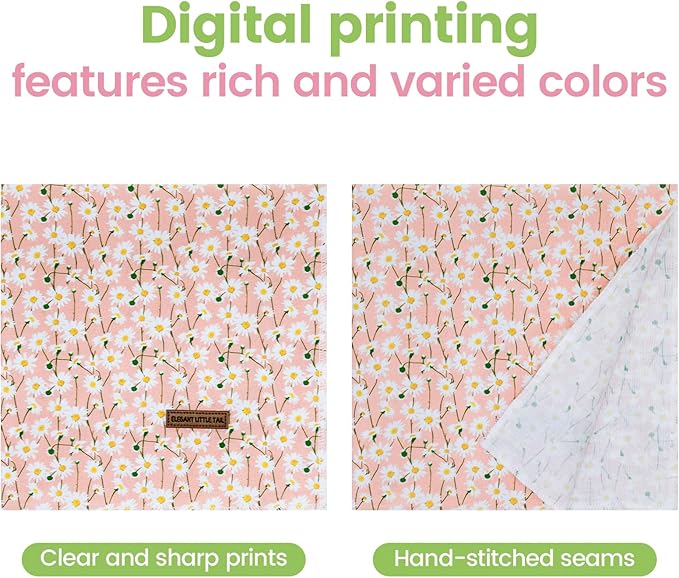 Elegant little tail Dog Bandana, Pink Rose 1PC Washable Dog Scarf Female or Male Square Bib Kerchief Scarf Adjustable Pet Bandana for Medium Large Dogs