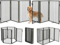 Metal Freestanding Dog Gates with Door for Outdoor Indoor,120'' Extra Wide 32'' Tall Free Standing Dog Gate for Doorways,Large Openings,Deck,Yard,Porch,Foldable Pet Fence(Black,6 Panels)