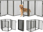 Metal Freestanding Dog Gates with Door for Outdoor Indoor,120'' Extra Wide 32'' Tall Free Standing Dog Gate for Doorways,Large Openings,Deck,Yard,Porch,Foldable Pet Fence(Black,6 Panels)