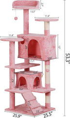 54in Cat Tree for Indoor Cats Multi-Level Condo Tower Bed Furniture Kitten Play House with Scratching Posts, Pink