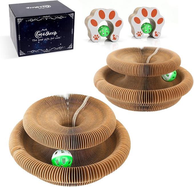 2Pack Kitty Kurlz Magic Organ Cat Scratching Board Cat Accordion Toy Cats Scratching Post Ball Track, Kitten Fun Intelligence Physical Exercise Educational Toy