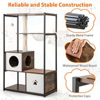 PETSITE 52 Inch Modern Cat Tree with 2 Cat Condos, Multi-Level Cat Tower with Sisal Scratching Posts, Dangling Balls, Removable Soft Cushion and Scratching Pads, Space Capsule, and Anti-Tipping Kits
