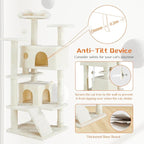 Hexago 54 Inch Cat Tree Tower for Indoor Cats, Multi-Level Cat Condo with Scratching Posts, Climbing Ladder, Plush Hammock, and Toy Ball, Stable Cat Play House Furniture, Beige