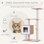 PawHut Wooden Cat Tree 71.5 x 49.5 x 120 cm Cat Tower with Cave Platforms Sisal Scratching Posts Soft Plush Cushions and Natural Hanging Balls