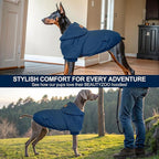 BEAUTYZOO Small Dog Hoodie Sweater with Pockets, Dog Clothes for Small Medium Dogs Boy Girl, Waffle-Like Laminated Cotton Pet Coats with Hat and Leash Hole, Navy Blue L