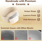 Dog Bowls Set with Wood Stand & Mat Waterproof, 1.5 Cups Ceramic Dog Bowls Elevated for Small Dogs, Dual Food and Water Bowls with Weighted Non-Slip Base 13.5 OZ