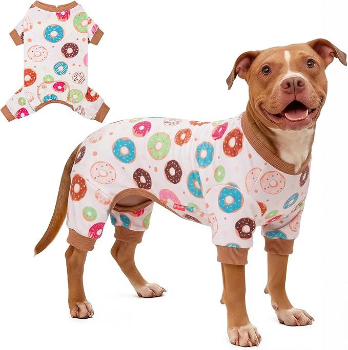 KYEESE Dog Pajamas, Soft Dog Pajamas for Large Dogs Boy Girl, Stretchy Dogs Pjs Velvet Pet Jumpsuit Sleepwear, Comfy Jammies Lightweight Pet Onesie Outfit, Donut, 3XL