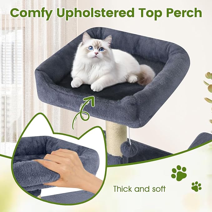 PETSITE Multi-Level Cat Tree, 75 Inches Tall with Sisal Scratching Posts, 2 Condos, Hammock, Dangling Balls, and Cozy Top Perch, Ideal for Indoor Cats to Play and Rest (Dark Grey)