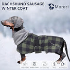 Dachshund Coats Waterproof Suitable for Dachshunds Sausage Weiner Dog Winter Coat Padded Fleece Puppy Snowsuit with Adjustable Bands Reflective Stripe - Plaid Green - L