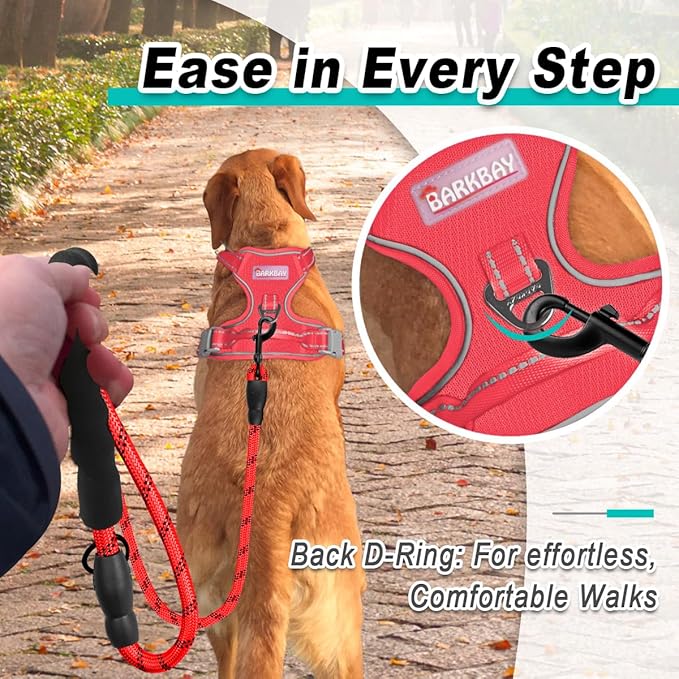 BARKBAY Dog Harness No Pull Mesh for Large Dogs - Adjustable, Reflective, Comfortable, No Choke, Heavy-Duty - Perfect for Outdoor Training, Walking, and Hiking - Strong & Durablee - XL & Red Mesh