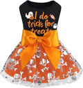 XPUDAC Halloween Dog Dress Costumes for Small Dogs Girl Tulle Dress Dog Clothes Skull Holiday Pet Costume Cat Outfits, Orange-Medium