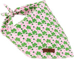Lionet Paws St. Patrick's Day Dog Bandana Washable Cotton Pink Handkerchief Scarf Triangle Clover Bandana for Medium Large Dogs Girl Boy