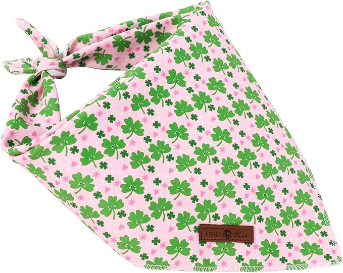 Lionet Paws St. Patrick's Day Dog Bandana Washable Cotton Pink Handkerchief Scarf Triangle Clover Bandana for Medium Large Dogs Girl Boy