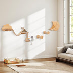 Tangkula Cat Wall Shelves, 6 Pieces Wooden Wall Mounted Kitten Furniture Set with Hammock, Bridge, 2-Step Cat Tree, Platforms, Scratching Posts & Hanging Toy, Modern Cat Climber Steps