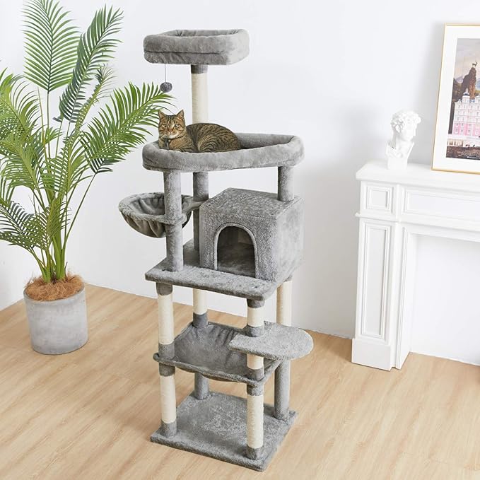 Catinsider 70.9 Inches Multi Level Cat Tree with Two Hammocks, Condo, Top Perch for Cats Light Gray
