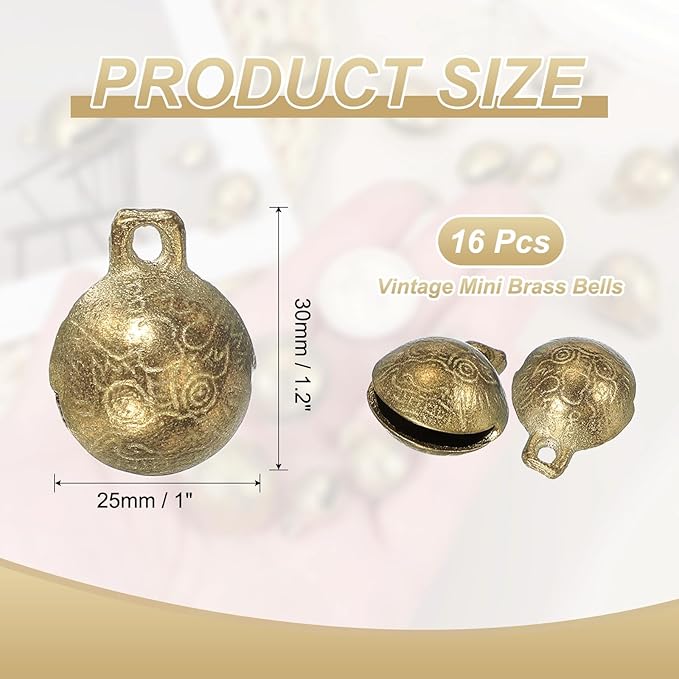 uxcell 16 Pcs Vintage Bronze Jingle Bells, 25mm Tibetan Jingle Bells for Crafts, Small Rustic Decorative Metal Bell for Dog Cat Pet Collar DIY Crafts Home Door Christmas Decor