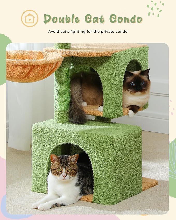 PEQULTI 31" Cat Tree for Indoor Cats, Multi-Level Cat Tower with Cozy Cat Condo Clearance Prime, Green