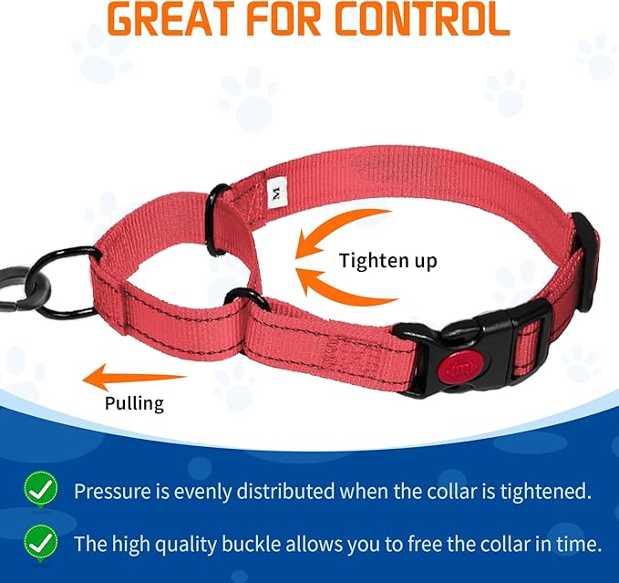 Kazazoo Martingale Collar for Dogs with Quick Release Buckle Adjustable Soft Durable Dog Collar for Small Medium Large No Pull Training Dog Collars-Pink M