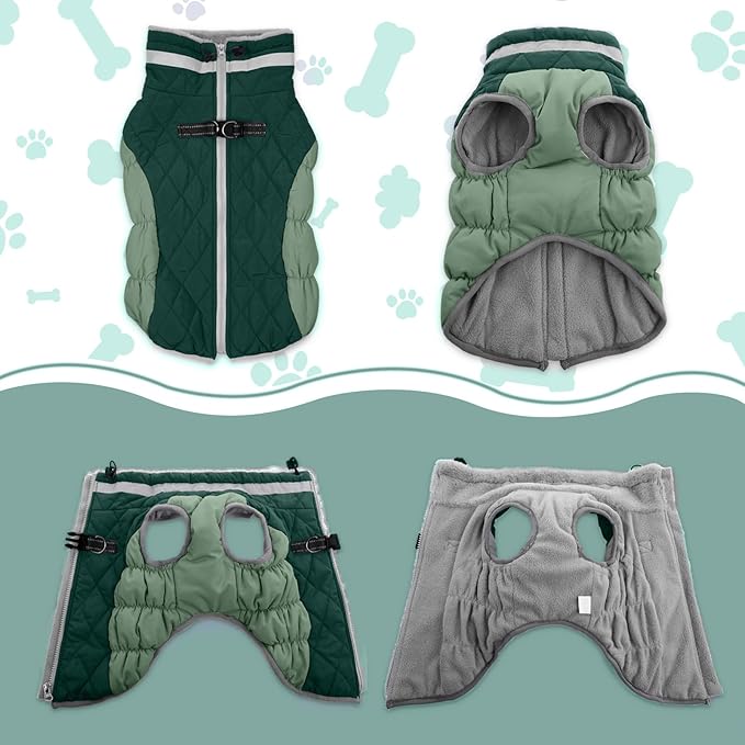 Lelepet Warm Dog Winter Coat Dog Coats for Small Dogs Waterproof Dogs Jacket with Harness Built in Reflective Cold Weather Coats Windproof Zip-Up Winter Fleece Vest Snowsuit Yorkie Teal Green S