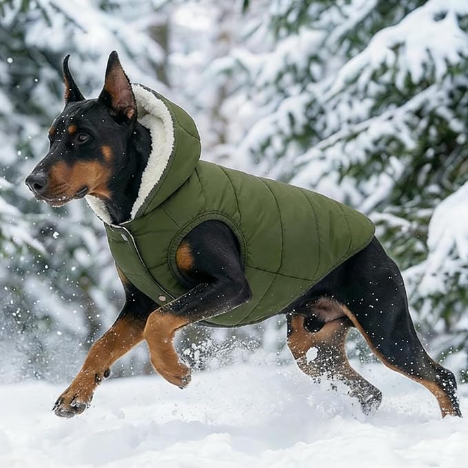 Fleece Hoodie, Windproof Waterproof Coat, Winter Warm Jacket, Cold Weather Pet Apparel Clothes Vest for Small Medium Large Dogs (XL, Green)