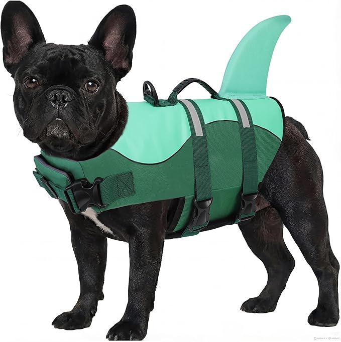 ASENKU Dog Life Jacket - Pet Safety Vest for Swimming & Boating, Shark Life Jacket with Floatation, Dog Lifesavers Swimsuits for Small Medium Large Dogs (MintMix, S)