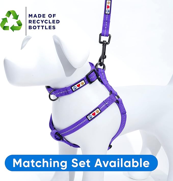 Pawtitas Recycled Reflective Step-in Dog Harness – Adjustable No-Pull Vest for Puppies to Seniors, Safe & Comfortable S Purple