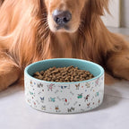 Fun Elements Ceramic Dog Bowls - Large, 64 Fl Oz Heavy Duty, Adorable Dog Patterns (Large, Blue)