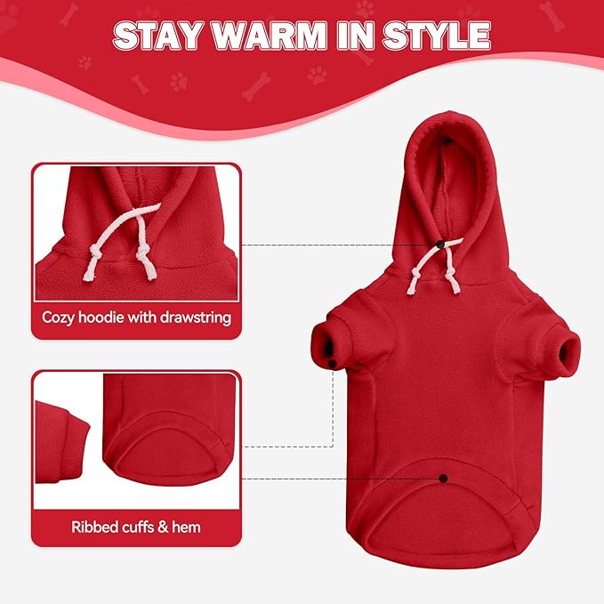Dog Sweaters for Large Dogs,Dog Hoodie,Warm Fleece Sweatshirt with Hood & Pocket,Leash Hole,Cozy Cold Weather Pet Clothes Sweater Hoodie for Large Dogs(Red,XL)