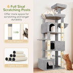 Globlazer Extra Large Cat Tree Tower for Indoor Cats Large Adult, 80in Tall Heavy Duty Cat Tree with 3 Spacious Cat Condos, Oversized Fan-Shaped Perch, 6 Full Sisal Scratching Posts, S80, Light Grey
