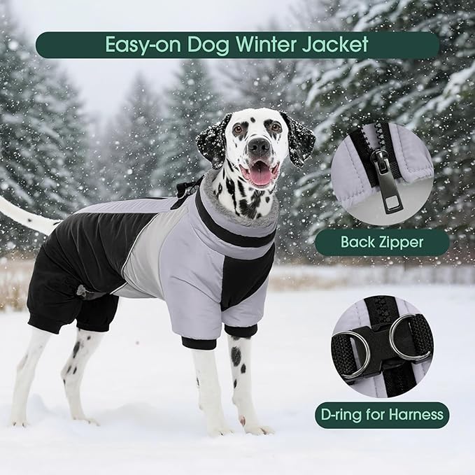 Kuoser Thick Dog Coat,Windproof Dog Jacket for Large Dogs, Warm Doggie Winter Coat Reflective Pet Cold Weather Coats with Zipper, Black XL