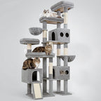 Globlazer 82" Extra Large Cat Tree for Big Cats, Heavy Duty Cat Tree for Multi-Cat Household, Maine Coon Cat Tree with 3 Condos, 2 Hammocks, 3 Perches & Scratching Board, S82D, Light Grey