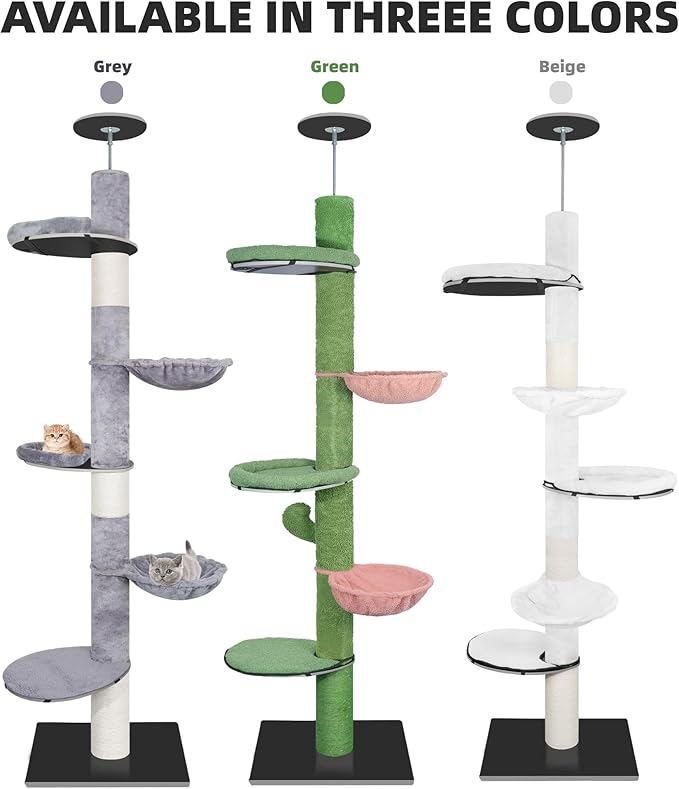 ROYPET Adjustable Tall Cat Climbing Tree Floor-to-Ceiling Climber Toy with Hanging Hammock and Scratching Posts Furniture,Green