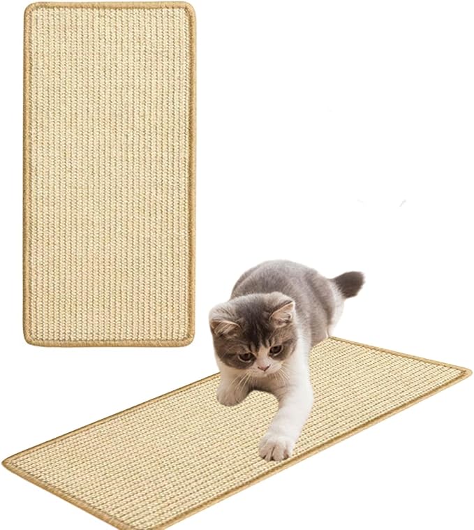 Cat Scratcher Mat Natural Sisal Fabric Cat Scratching Pad Couch Protector Horizontal Floor Cat Carpet Easy Use for Indoor Cats, Beige 1, 30" x 30"