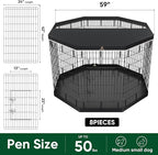 PJYuCien Dog Playpen with Top Cover and Bottom Pad - Metal Foldable Exercise Pen, 8 Panels 42" H x 24" W Indoor Outdoor Pet Fence Puppy Crate Kennel, Black