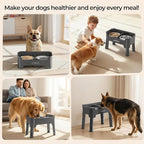 URPOWER Mess Proof Elevated Dog Bowls, High Wall Splash Guard Design, 4 Height Adjustable Raised Bowl Stand, 2 Stainless Steel Bowls, Non-Slip Food Water Set for Small Medium Large Dogs