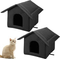 2Pcs Black Cat Houses for Outdoor Stray Cats Shelter Weatherproof Outdoor Cat House Indoor Foldable Warm Pet Cave for Feral Cat Dog Winter Wild Animal